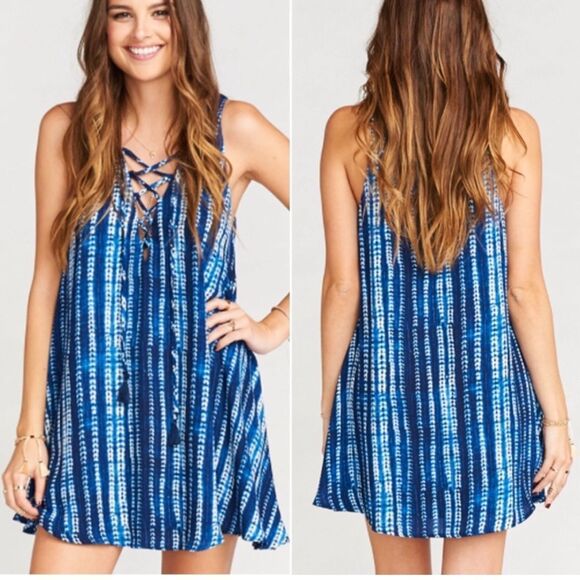 Show Me Your MuMu Rancho Mirage Lace-up Mini Dress Indigo Rain Size Medium - Picture 1 of 7